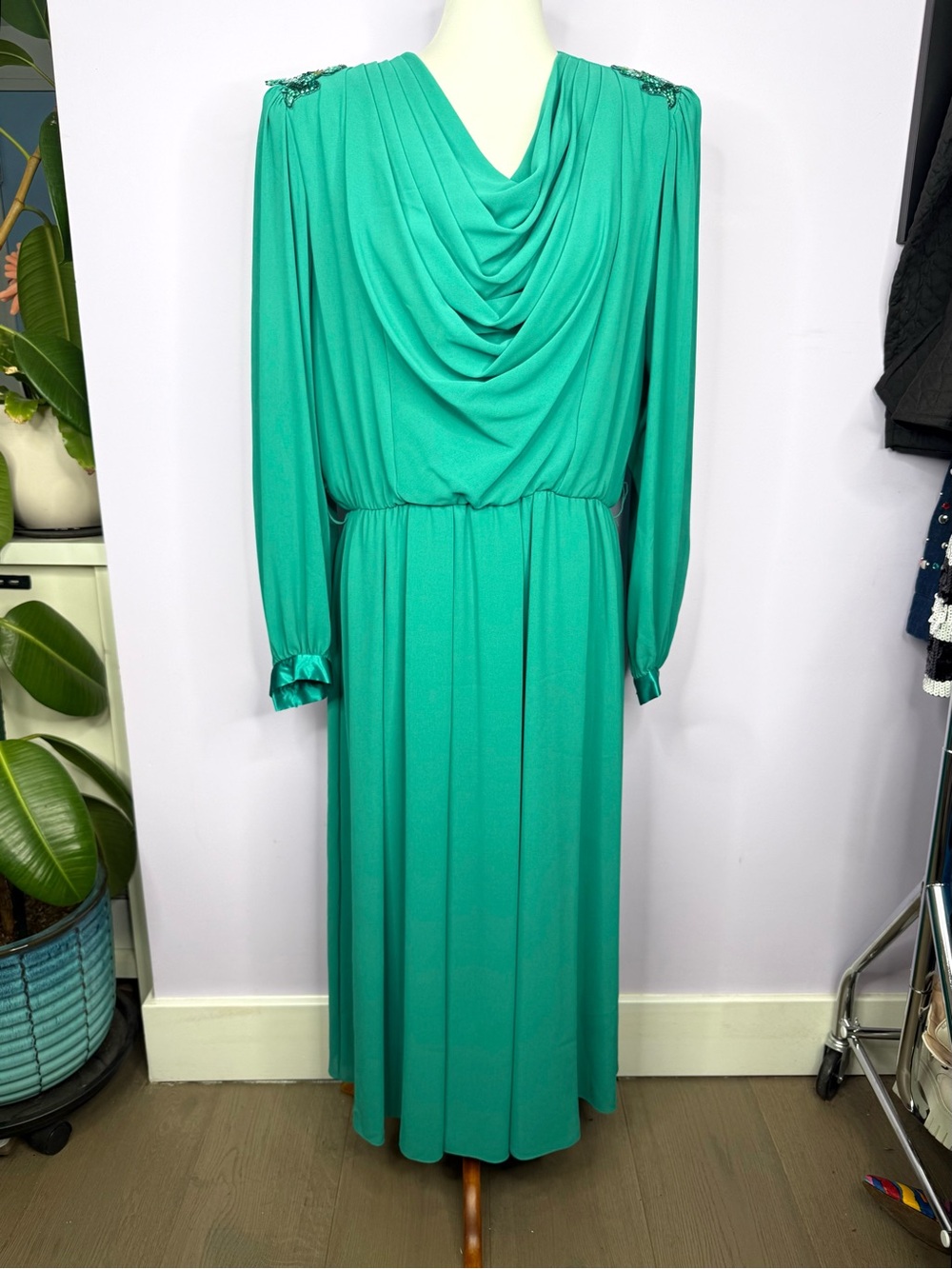 Ursula of Switzerland Vintage 80's Teal Draped Dress with Sequin Details